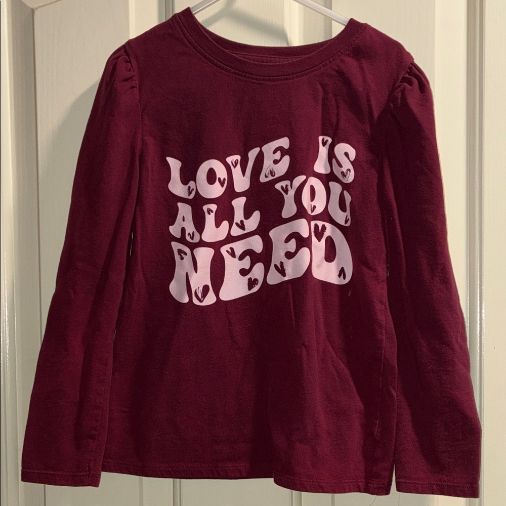 Burgundy Long Sleeve Tee with Love Graphic
